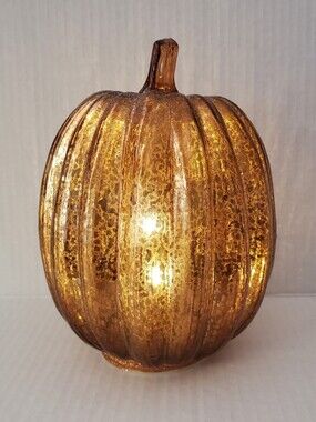 Burton & Burton Copper Silver Gourd Lighted Pumpkin Battery Operated Centerpiece